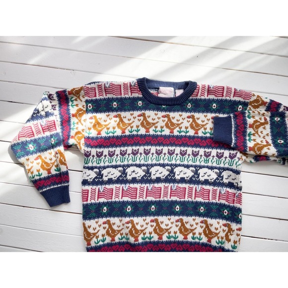 vtg‎ Ashley cottagecore duck sheep tulip sweater size M - Picture 2 of 4